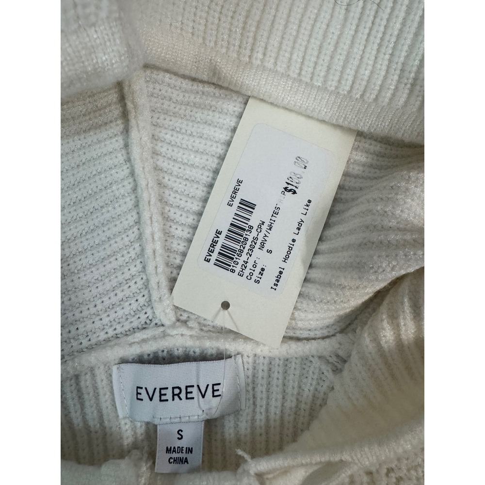 Evereve Isabel Hoodie Cardigan Cream Navy Stripe Drawstring Button Front Size S - Picture 7 of 7
